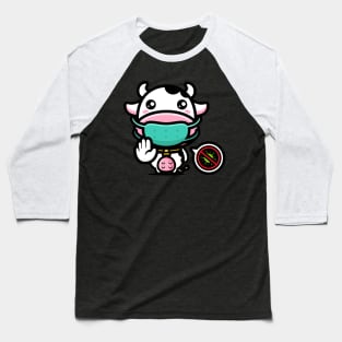 Cute Anti-Covid Cow With Quarantine Mouthguard Baseball T-Shirt